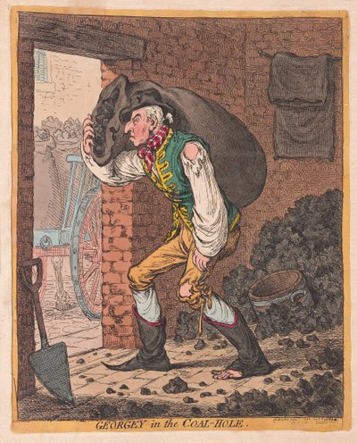Georgey v Uhelné díře, hospoda. 1800 (ručně kolorovaná rytina) od James Gillray