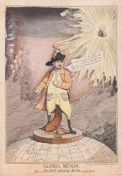 Gloria Mundi, aneb Ďábel oslovující Slunce, hospoda. 1782 (ručně kolorovaná rytina) od James Gillray