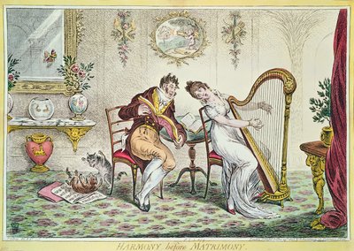 Harmonie před svatbou, 1805 (barevná rytina) od James Gillray