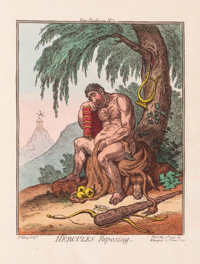Hercules Reposing, hospoda. 1799 (ručně kolorovaná rytina) od James Gillray