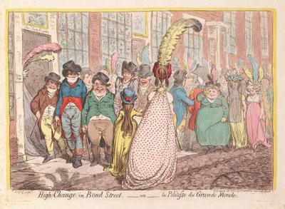 Vysoká změna v Bond Street aneb Zdvořilost velkého světa, hospoda. 1796 (ručně kolorovaná rytina) od James Gillray
