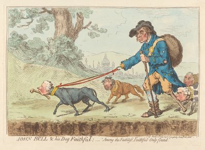 John Bull a jeho pes Faithful; – „Mezi nevěrnými se najde jen věrný“ od James Gillray