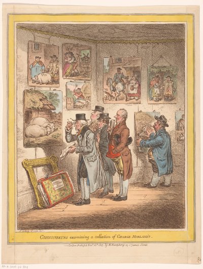 Znalci umění si prohlížejí obrazy George Morlanda Znalci zkoumající sbírku George Morlanda (titul na předmětu) od James Gillray
