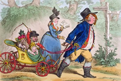 La Promenade en Famille aneb A Sketch from Life, kterou vydala Hannah Humphrey v roce 1797 (ručně kolorovaný lept) od James Gillray