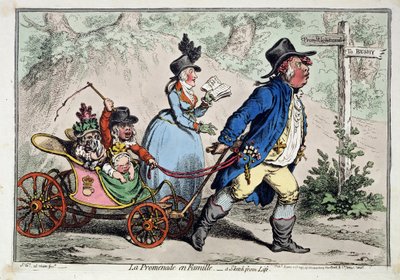 ""The Family Walk"" Karikaturní portrét anglické buržoazní rodiny. Kresba a akvarel James Gillray (1757-1815) 1797 Puškinovo muzeum, Moskva od James Gillray