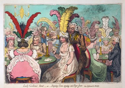 Rout lady Godiny aneb Šmírování papeže Johana, pub. 1796 (ručně kolorovaná rytina) od James Gillray