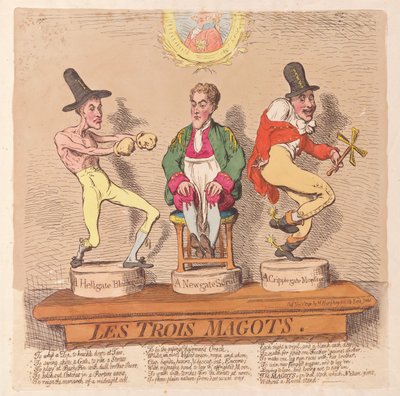 Les Trois Magots, hospoda. 1791 (ručně kolorovaná rytina) od James Gillray