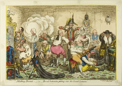 Slušné chování; tj. široký spodek se dostává do velkého kostýmu od James Gillray