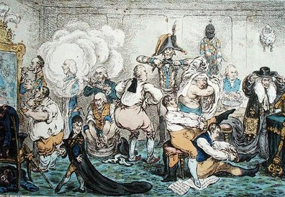 Making Decent, t. j. Broad-bottomites Getting into the Grand Costume, pub. od Hannah Humphrey od James Gillray