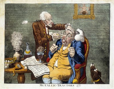 Muž dostává tlačítka odstraněna z obličeje od James Gillray
