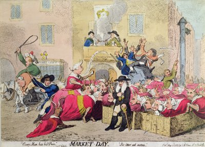 Den trhu, vydal S.W. Fores v roce 1788 (ručně kolorovaný lept) od James Gillray