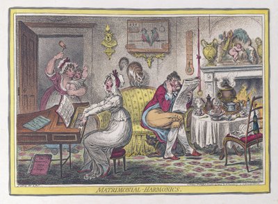 Manželské harmoniky, hospoda. 1805 (ručně kolorované rytiny) od James Gillray