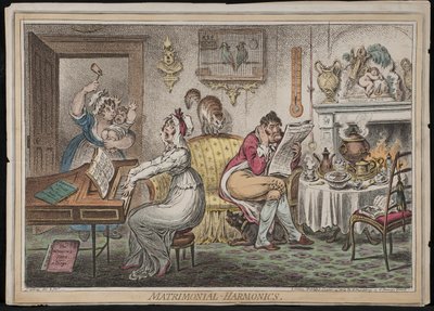 Manželské harmonie, publikoval Hannah Humphrey, 1805 (ručně kolorovaný lept) od James Gillray