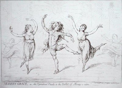 Modern Grace, neboli operní finále baletu Alonzo e caro, vydané Hannah Humphrey v roce 1796 (pero a inkoust na papíře) od James Gillray