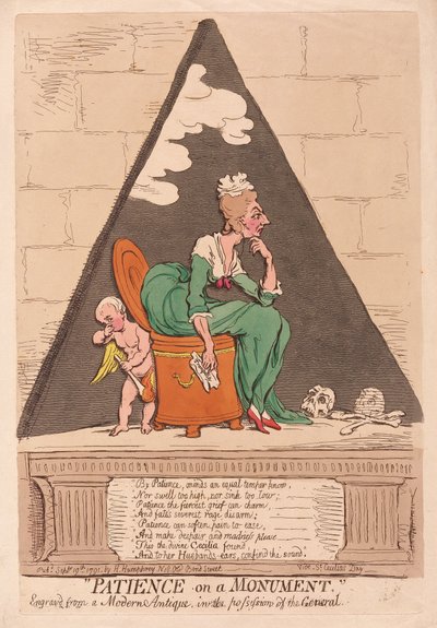 Trpělivost na pomníku, hospoda. 1791 (ručně kolorovaná rytina) od James Gillray