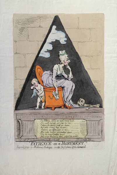 Trpělivost na pomníku, vydala Hannah Humphrey v roce 1791 (ručně kolorovaný lept) od James Gillray