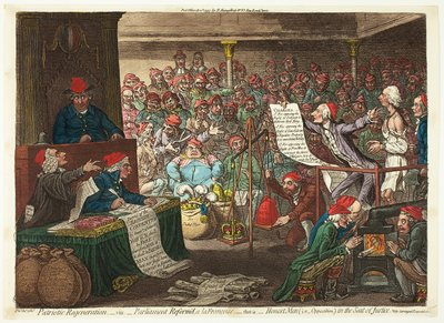 Vlastenecká regenerace, -viz. - Reformovaný parlament a la Françoise... od James Gillray