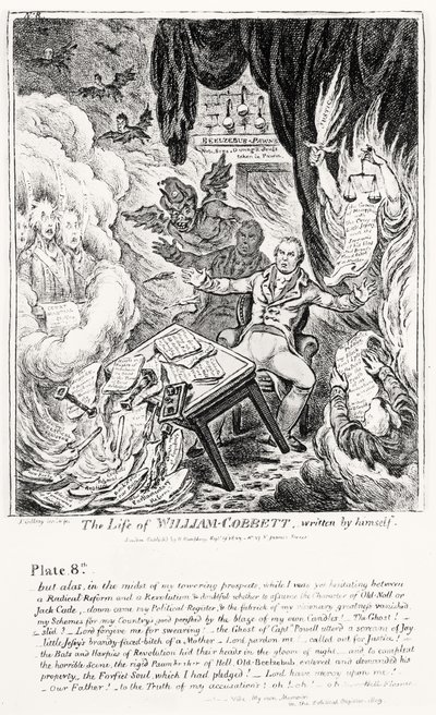 Talíř 8, ze Života Williama Cobbetta, kterou napsal sám, hospoda. od H. Humphreyho, 1809 od James Gillray