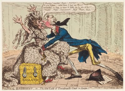Political Ravishment, aneb stará dáma z Threadneedle Street v nebezpečí!, 1797 od James Gillray