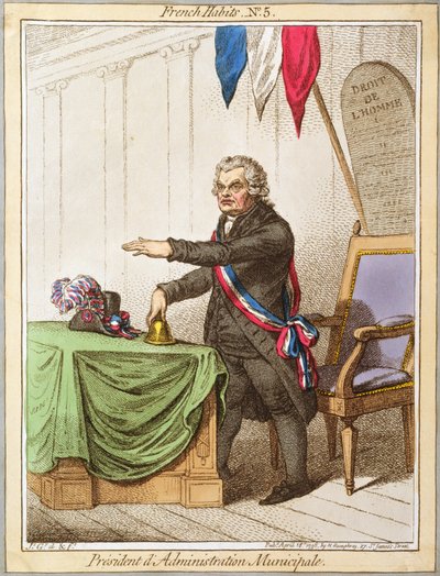 President Administration Municipale, deska 5 z French Habits vydané Hannah Humphrey v roce 1798 (barevný lept) od James Gillray