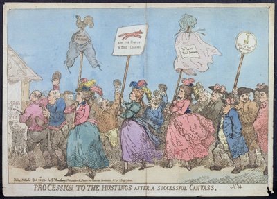 Procesí k Hustingům po úspěšném plátně, vydal G. Humphrey v roce 1784 (ručně kolorovaný lept) od James Gillray