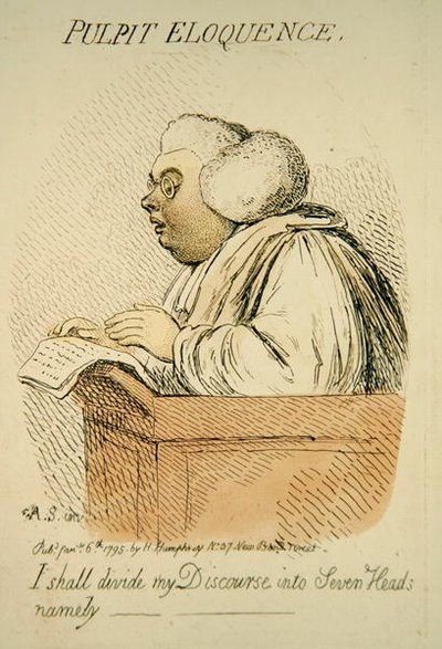Pulpit Eloquence, publikovala Hannah Humphrey v roce 1795 (ručně kolorovaná rytina) (detail 191281) od James Gillray
