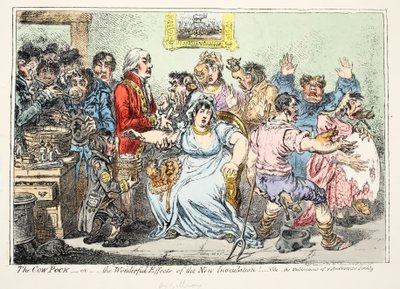 The Cow Neck aneb úžasné účinky nového očkování! Prohlédněte si publikace Antivakcinační společnosti, hospoda H. Humphreyse od James Gillray