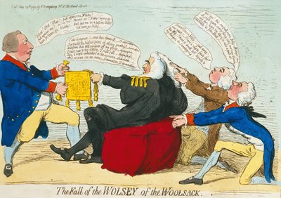 The Fall of the Wolsey of the Woolsack, publikovala Hannah Humphrey v roce 1792 (ručně kolorovaný lept) od James Gillray