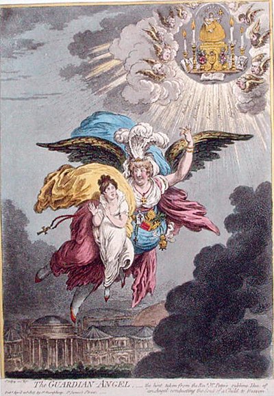 The Guardian Angel, vydané Hannah Humphrey v roce 1805 (ručně kolorovaný lept) od James Gillray