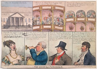 Dům, který postavil Jack, vydal Walker v roce 1809 (ručně kolorovaný lept) od James Gillray