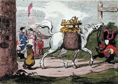 The Legacy, vydal W. Holland v roce 1786 (ručně kolorovaný lept) od James Gillray