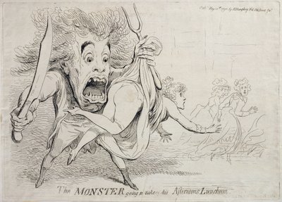 Monstrum si vezme svůj odpolední oběd, publikovala Hannah Humphrey v roce 1790 od James Gillray