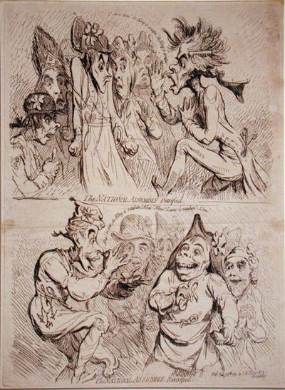 Národní shromáždění zkamenělo a Národní shromáždění oživilo, vydal S.W. Fores v roce 1791 (lept) od James Gillray