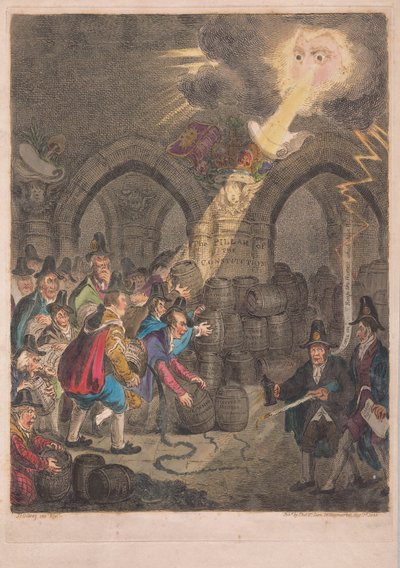 Sloup ústavy, hospoda. 1835 (ručně kolorovaná rytina) od James Gillray
