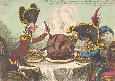 Plumb-Pudding in Danger,-or-State Epicures Taking un Petit Souper, Februa..., 26. února 1805. od James Gillray