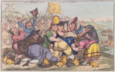 Přijetí v Holandsku, vydala Hannah Humphrey v roce 1799 (ručně kolorovaný lept) od James Gillray