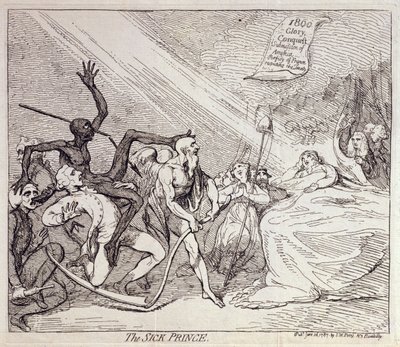 Nemocný princ, nakladatelství S.W. Fores v roce 1787 (lept) od James Gillray
