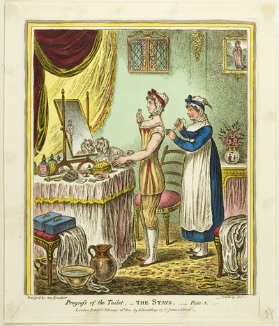 The Stays, první deska z knihy Progress of the Toilet od James Gillray