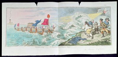 The Storm Rising, or The Republican Flotilla in danger, vydala Hannah Humphrey v roce 1798 (ručně kolorovaný lept) od James Gillray