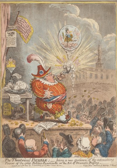 Divadelní bublina: Být novým exemplářem úžasných sil Velkého Politico-Punchinella v umění dramatického nafukování od James Gillray