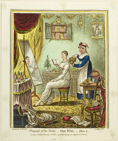 Paruka, druhý talíř z knihy Progress of the Toilet od James Gillray