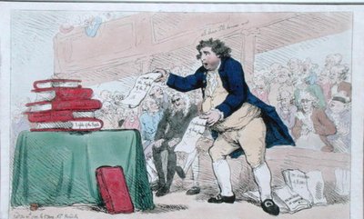 The Word Eater, nakladatelství S.W. Fores v roce 1788 (ručně kolorovaný lept) od James Gillray