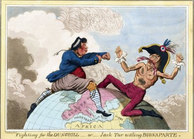 Boj o Dunghills nebo Jack Tar (představující muže britského námořnictva) proti Napoleonovi Bonapartovi (1769-1821) od James Gillray