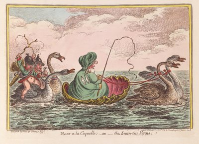 Venuše a la Coquelle; nebo Labutí moře Venuše, hospoda. 1809 (ručně kolorovaná rytina) od James Gillray