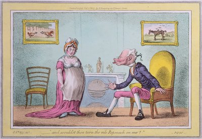 „A chtěl bys na mě obrátit tu odpornou výčitku“ vydal Hannah Humphrey v roce 1807 (ručně kolorovaný lept) od James Gillray