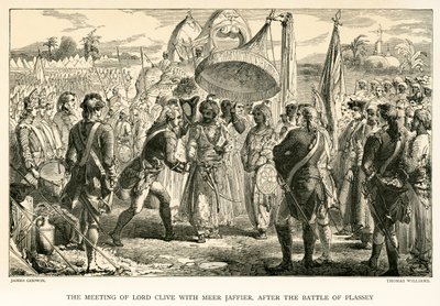 Setkání Lorda Cliva s Meer Jaffierem po bitvě u Plassey (rytina) od James Godwin