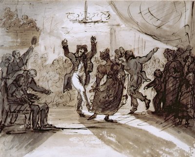The Hunt Ball, c.1820 (pero a sépiový inkoust a mytí na papíře) od James Grant
