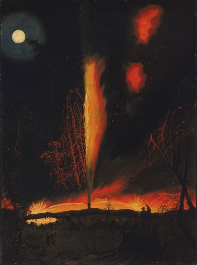 Hořící ropný vrt v noci, poblíž Rouseville, Pensylvánie od James Hamilton