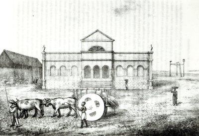 Burza Rio, veřejná hrazda, vůz na trávu a šibenice, ilustrace z „Dějiny Brazílie“ od Jamese Hendersona, vydané v Londýně v roce 1821 od James Henderson