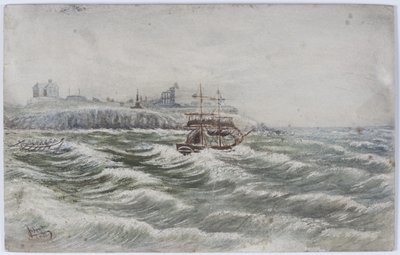 Stranding of the Belly of Littlehampton a Loss of the Life Boat Crew of the Tyne (akvarel, barva těla a škrábání na papíře) od James Henry Cleet